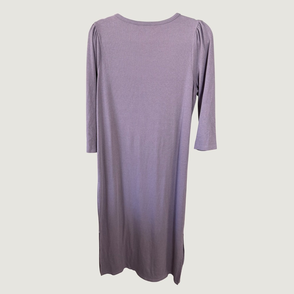 The Nines by HATCH Maternity Ribbed Midi Dress Purple XL Puffed Sleeve - Picture 5 of 7